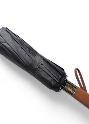 Чоловіча чорна парасолька на 16 спиць із дерев'яною ручкою4 фото