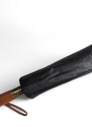 Чоловіча чорна парасолька на 16 спиць із дерев'яною ручкою2 фото