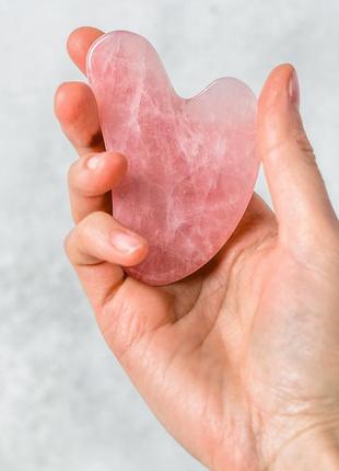 Качественный скребок гуаша на выбор, 100% натуральный розовый кварц, для массажа лица + подарок