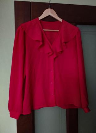 Винтажная красная блуза с воланами5 фото