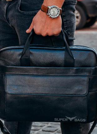 Мужская кожаная сумка портфель для ноутбука tiding bag 173412 черная1 фото