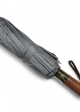 Мужской серый зонт на 16 спиц с деревянной ручкой4 фото