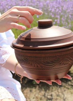 Супница из красной глины v 2,5 л с глазурью
