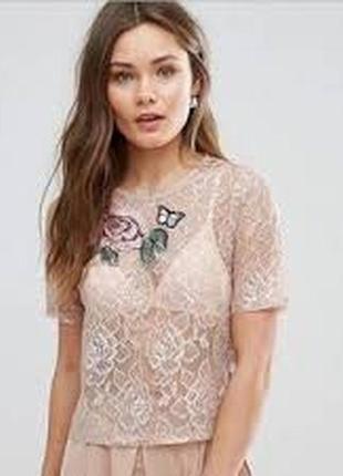 Блузка ажурная пепельного цвета вышивка аппликация размер 8-10 new look2 фото