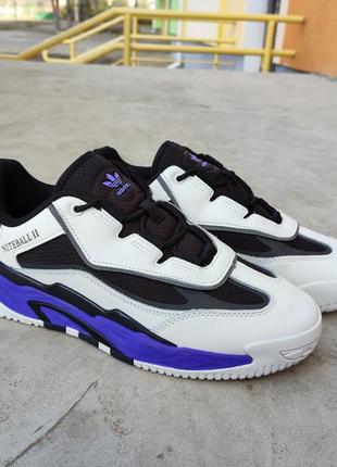 Кросівки чоловічі adidas niteball 2 crystal white black purple біло-чорно-фіолетові4 фото