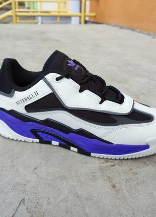 Мужские кроссовки adidas niteball 2 crystal white black purple бело-черно-фиолетовые