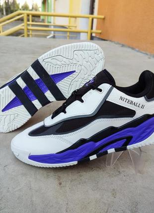 Кросівки чоловічі adidas niteball 2 crystal white black purple біло-чорно-фіолетові6 фото