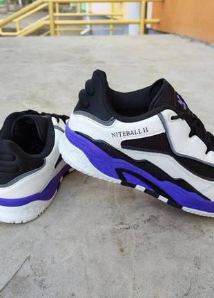 Кросівки чоловічі adidas niteball 2 crystal white black purple біло-чорно-фіолетові8 фото