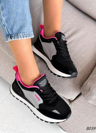 Кросівки жіночі elian чорні + сірий + рожевий екошкіра/екозамша/текстиль5 фото