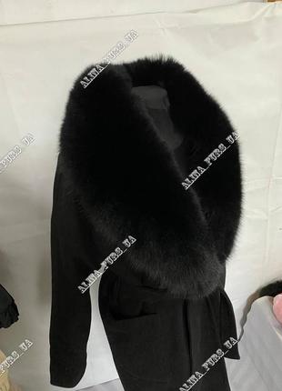 Стильное женское пальто, черное длинное пальто с мехом песца, пальто женское5 фото