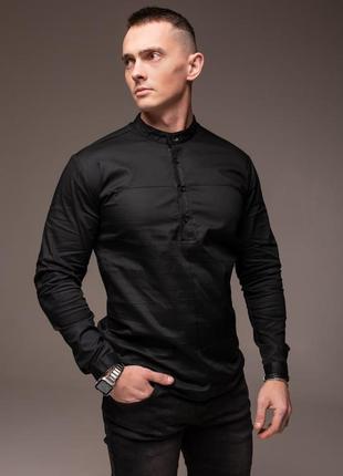 Рубашка черная мужская casual воротничок - стойка