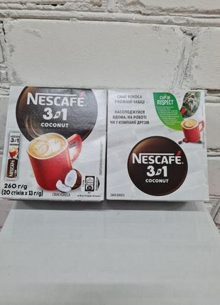 Кофе нескафе nescafe 3-в-1 кокос растворимый в стиках 20 шт х 13 г