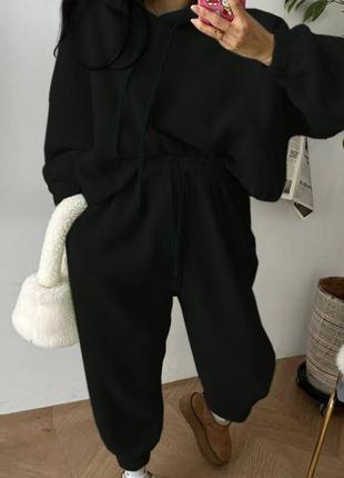 Спортивний стильний костюм вільного крою джогери на високій посадці і худі оверсайз подарунок фліс3 фото