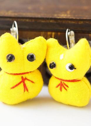 Сережки ганчірні кішка жовта bm1 фото