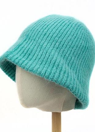 Вязаная шапка-панама из шерсти кролика corze hc5007 бирюзовая