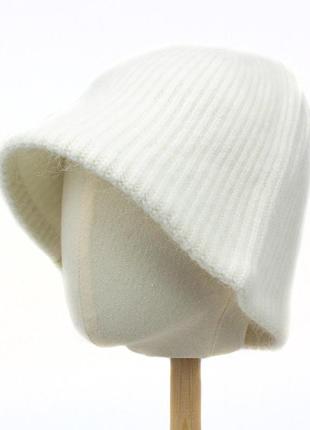 Вязаная шапка-панама из шерсти кролика corze hc5002 белая1 фото