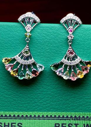 Серебряные серьги-гвоздики,пуссеты 925 пробы с натуральными турмалинами