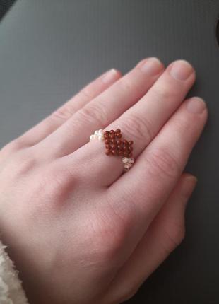 Кольцо из бисера колечко из бисера для девочек коричневое колечко из сердцем под заказ2 фото