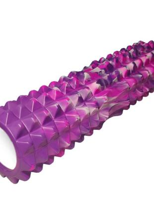 Массажный ролик для спины и тела, шипованный (валик, роллер) 45х13 см, мфр розово-фиолетовый