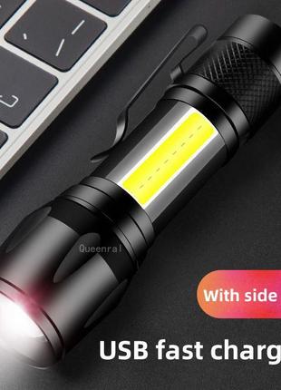 Ліхтарик акумуляторний xp-g q5 тактичний ручний з лінзою, 3 режими + кабель ліхтарик акумуляторний usb4 фото