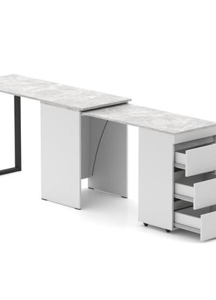 Стол-комод трансформер shiron loft белый бетон с 3 ящиками смарт раскладные....