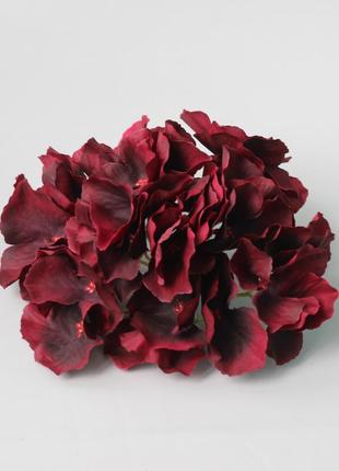 Штучна квітка гортензія, колір червоне вино, 17 см. квіти преміум-класу для інтер'єру, декору