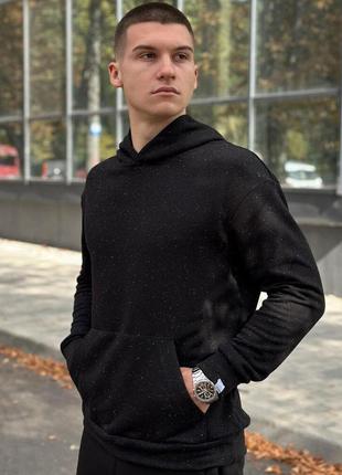 Осеннее мужское худи с капюшоном pobedov 001 (трехнитка) черное2 фото