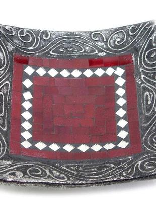 Блюдо теракотове з червоною мозаїкою (20,5х20,5х6 см)