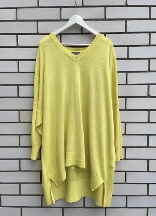 Льняная желтая кофта джемпер большого размера батал, оверсайз ,хлопок, лен h & m
