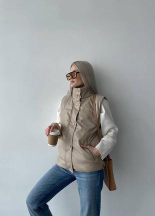 Жилет из экокожи, жилетка теплая3 фото