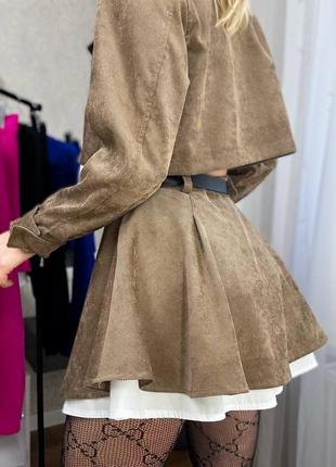 Ефектний оригінальний жіночий костюм укорочений піджак і спідниця міні з підкладкою стильний вельветовий комплект5 фото