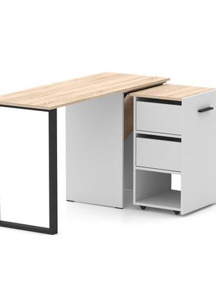 Стол-трансформер hobana loft белый и сонома  ящиками. столы смарт раскладные. компьютерный письменный для дома4 фото