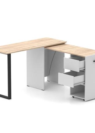Стол-трансформер hobana loft белый и сонома  ящиками. столы смарт раскладные. компьютерный письменный для дома3 фото