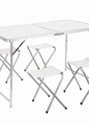 Стіл для пікніка з 4 стільцями folding table (60х120 см) срібло1 фото