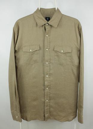 Итальянская льняная рубашка boggi milano regular fit beige french linen casual shirt3 фото