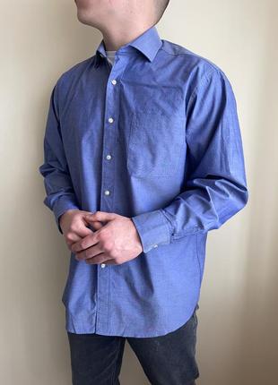 Оригинальная классическая рубашка tommy hilfiger regular fit, оригинал, томми халфигер, синяя, голубая, фиолетовая, базовая, с узором4 фото