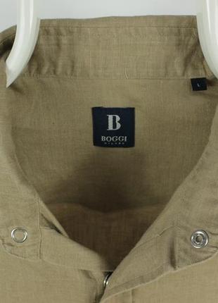 Итальянская льняная рубашка boggi milano regular fit beige french linen casual shirt5 фото