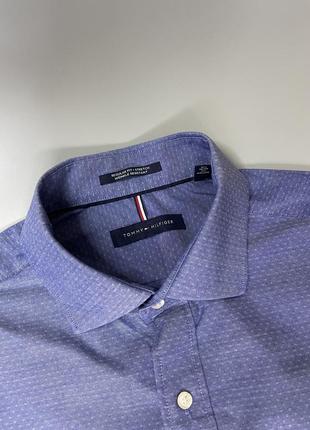 Оригинальная классическая рубашка tommy hilfiger regular fit, оригинал, томми халфигер, синяя, голубая, фиолетовая, базовая, с узором5 фото