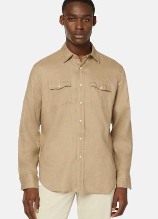 Итальянская льняная рубашка boggi milano regular fit beige Half linen casual shirt
