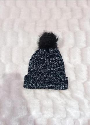 Зимняя шапка теплая / черная шапка с помпоном / зимняя шапка женская / теплая шапка женская