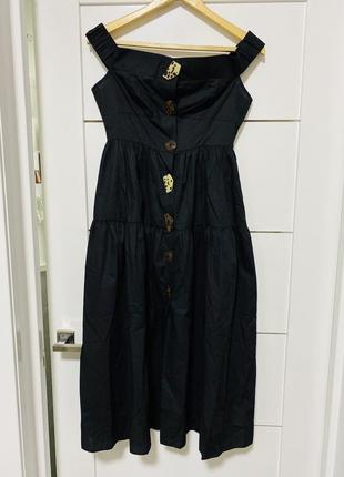 Летний черный хлопковый сарафан миди с открытыми плечами на пуговицах летнее платье asos5 фото