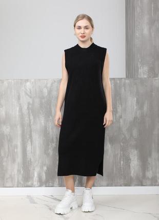 Платье без рукавів чорне текстиль 023944 - розмір