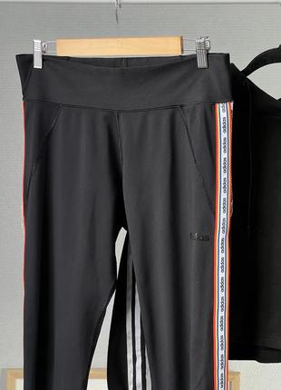 adidas лосины женские леггинсы с лампасами черные для спорта адидас8 фото
