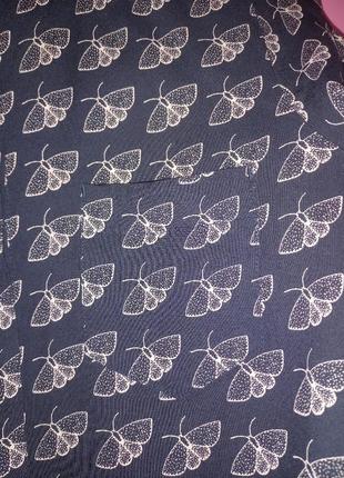 Рубашка блуза из вискозы у бабочки,темно-синяя под винтаж вискозная блузка с бабочками6 фото