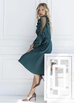Зелена плісирована сукня з сітчастими вставками s, l, xl2 фото