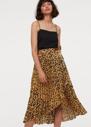 H&m плиссированная юбка плиссе на запах леопард леопардовый принт