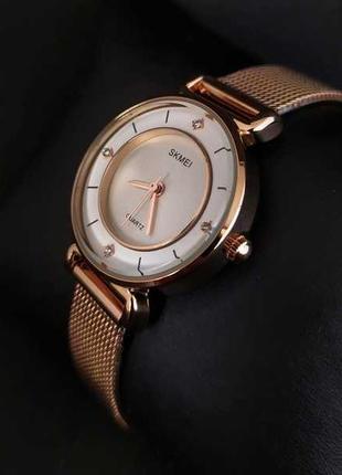 Жіночий годинник класичного стилю зі сталевим ремінцем — skmei batterfly steel5 фото