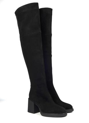 Чоботи жіночі зимові замшеві чорні на високих підборах цигейка 71396-m3bm-h001 brokolli 33063 фото