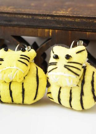 Сережки ганчірні смугастий котик жовті bm1 фото