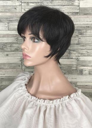 Парик женский черный из натуральных волос с имитацией роста волос для женщин2 фото